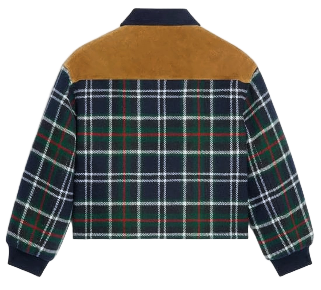 Plaid Wool Jacket with Suede Panels