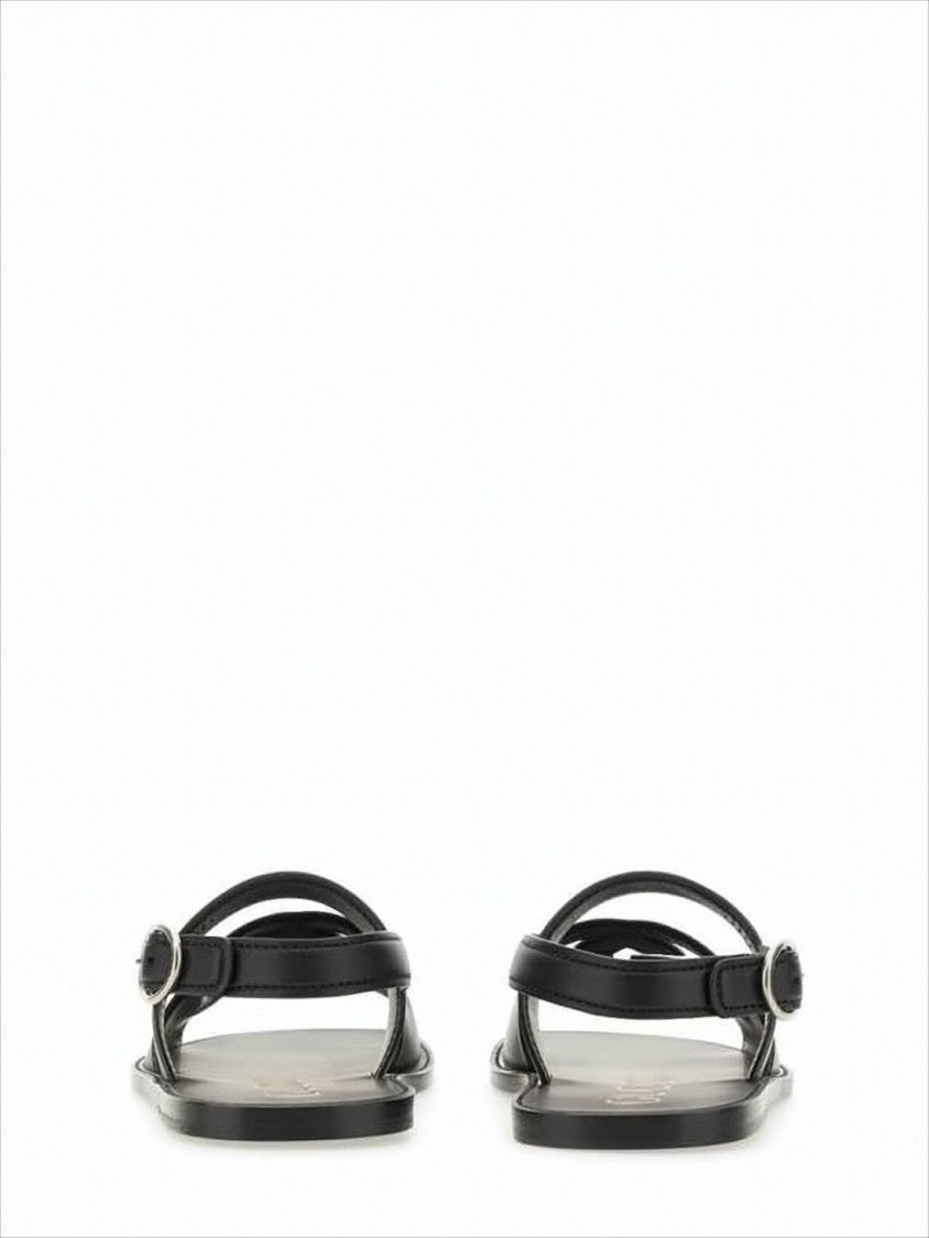 Open-Toe Black Sandals with Design