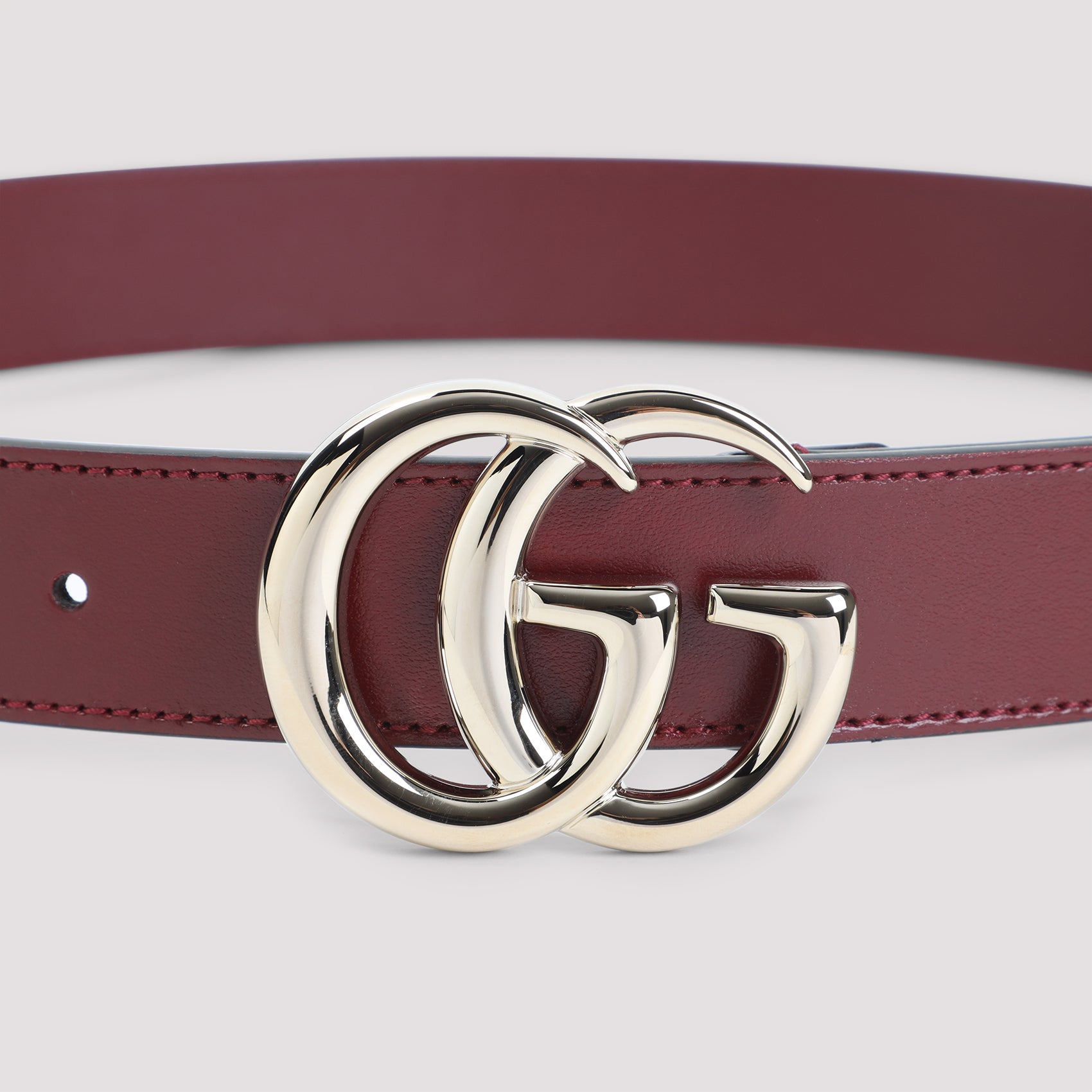 Red Calf Leather Belt with Double-G Buckle