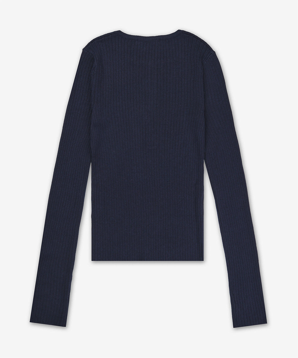 Long-Sleeved Deep V-Neck Sweater in Fine-Knit Silk-Cashmere Blend