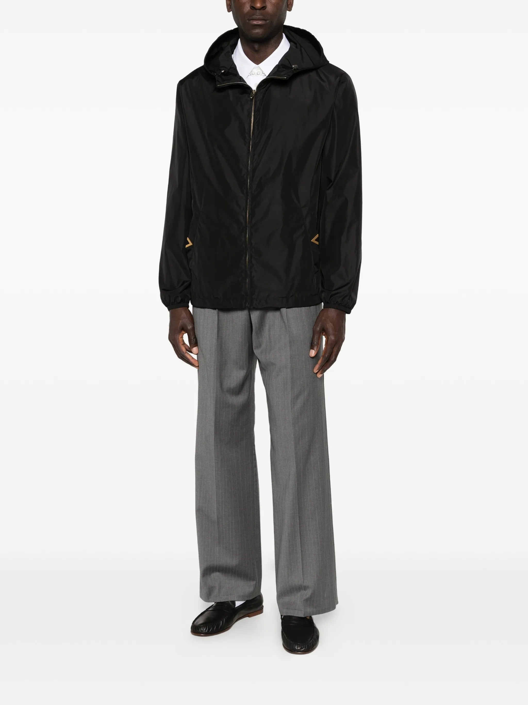 Black Vgold Nylon Hooded Jacket