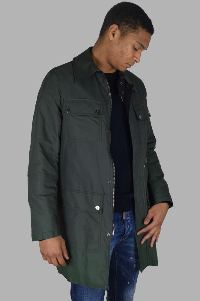 Khaki Nylon Coat With Structured Design