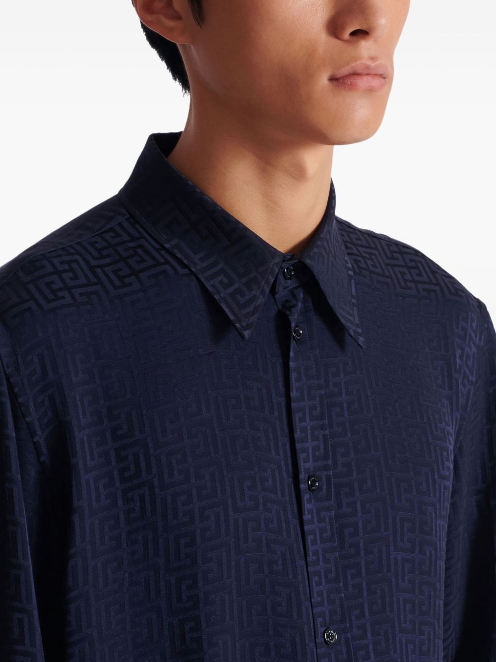 Jacquard Pattern Silk-Nylon Blend Shirt