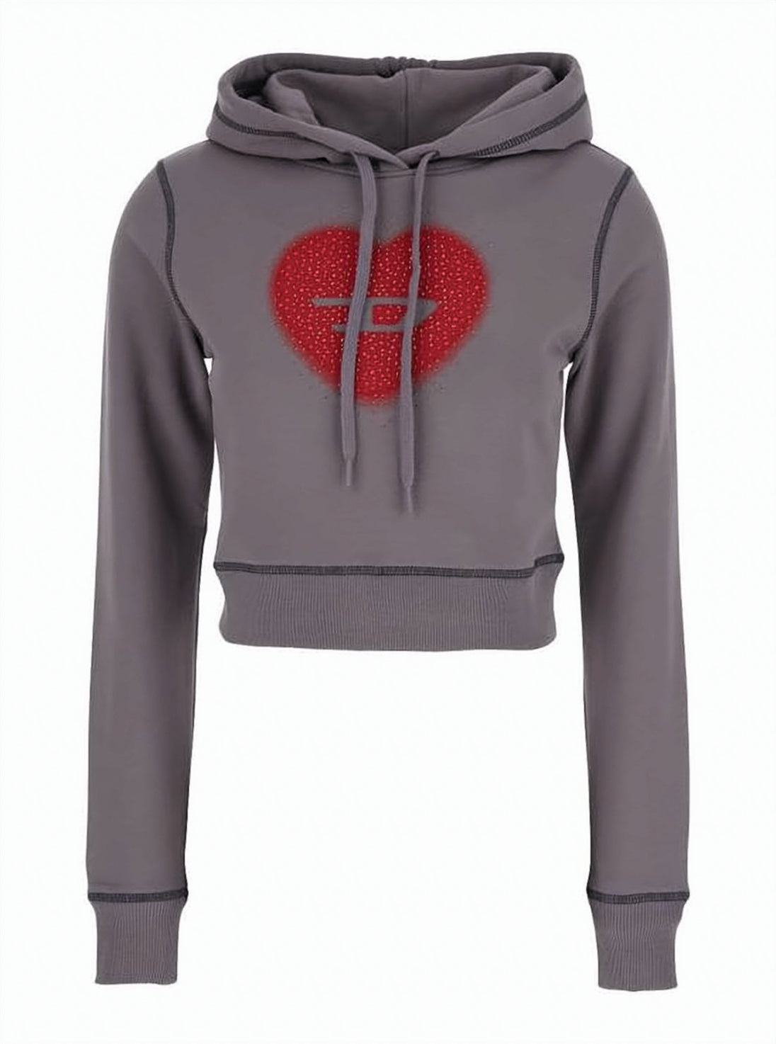 Cropped Long-Sleeve Hoodie with Heart Graphic