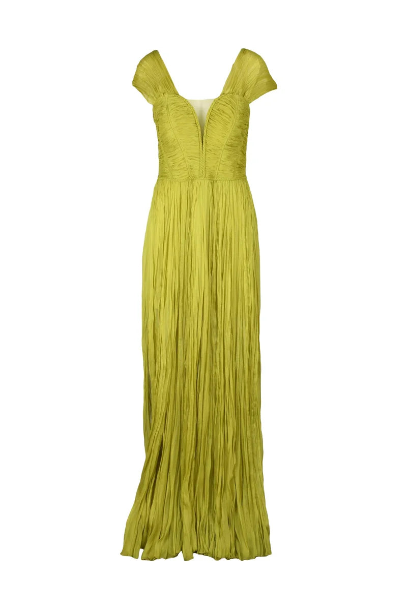 Pleated Maxi Dress - Acid Green