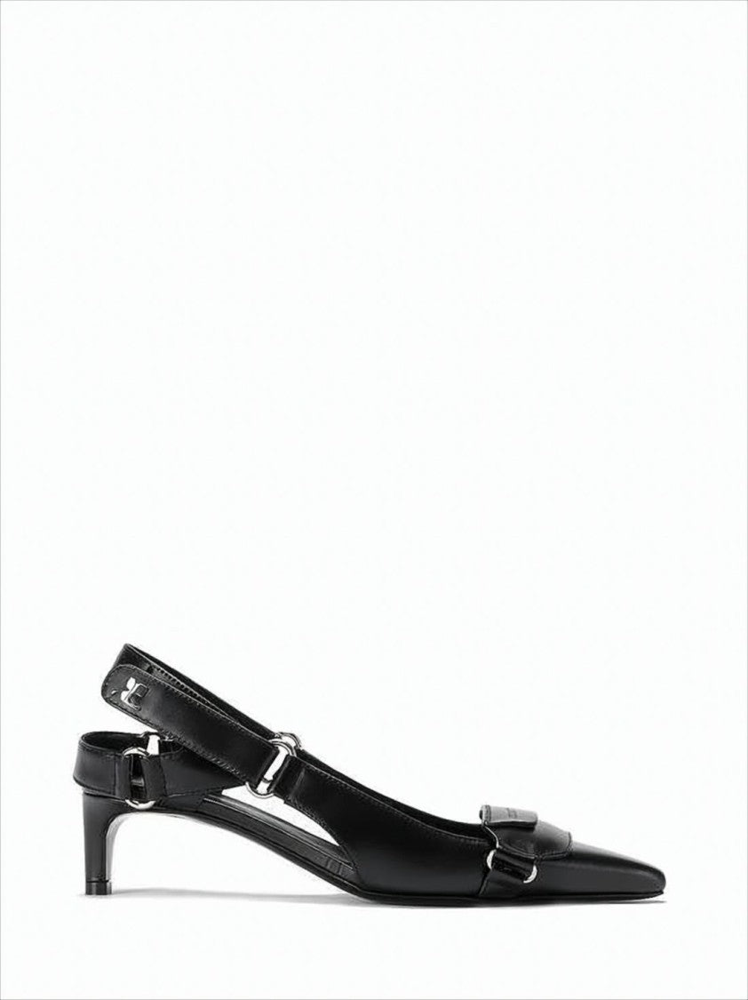 Pointed Toe Slingback Pumps With Adjustable Buckle Detail