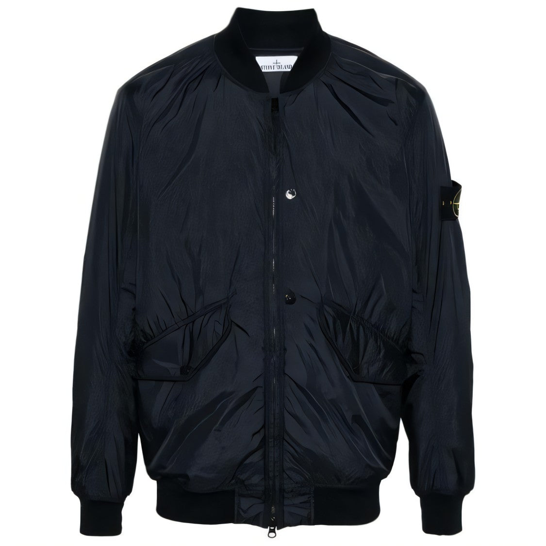 Black Stone Island Jacket With Ribbed Cuffs