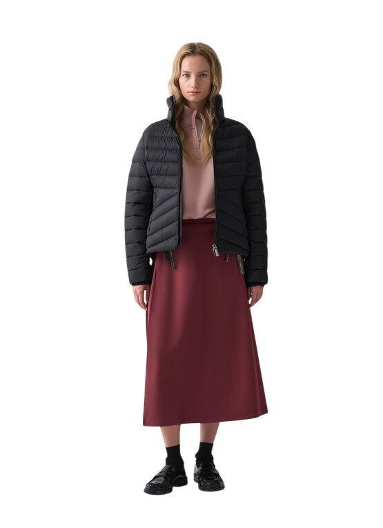 Oblique Quilted Down Jacket with High Collar