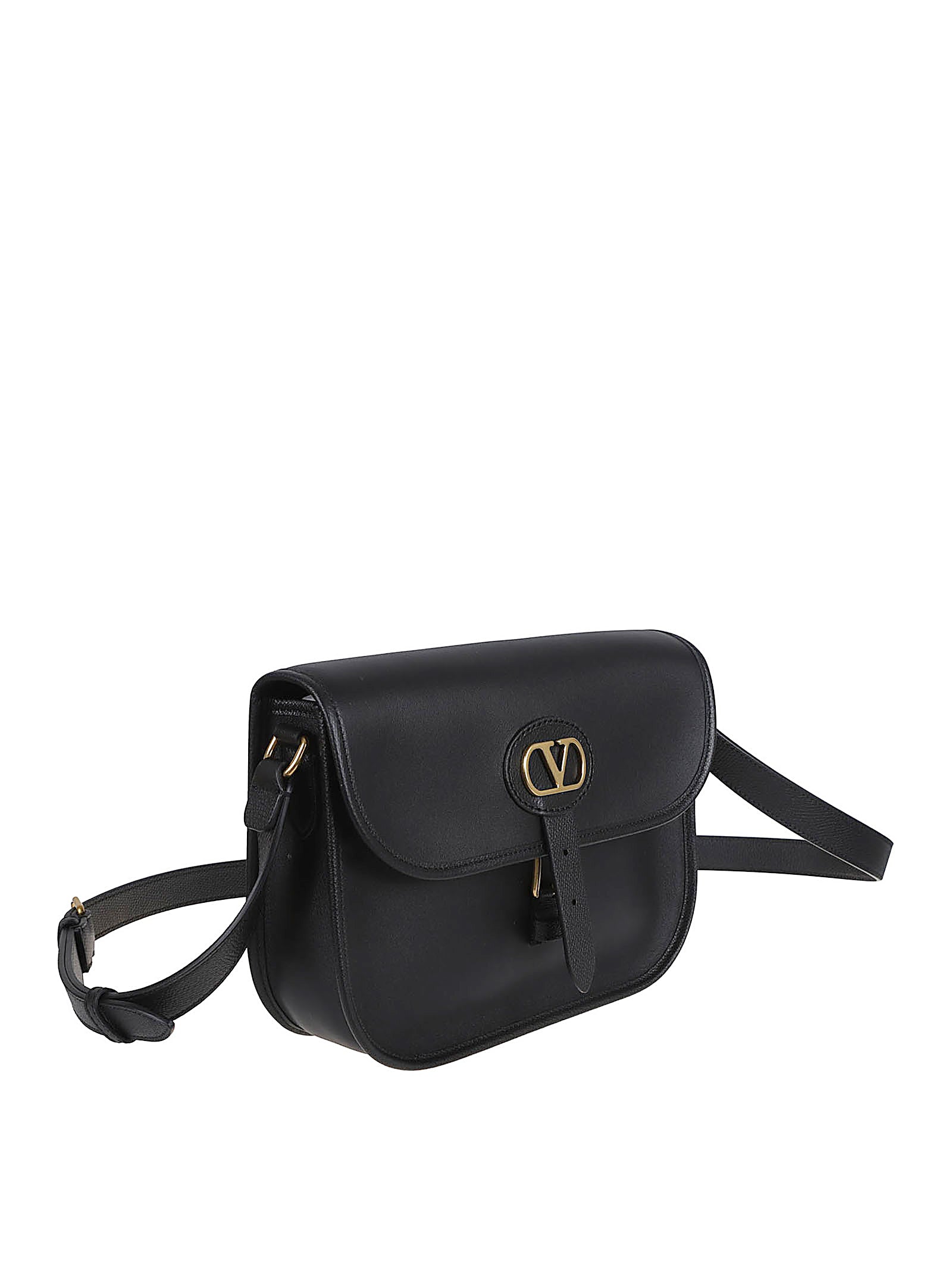 Smooth Black Leather Crossbody Bag with Gold Hardware and Vlogo Signature