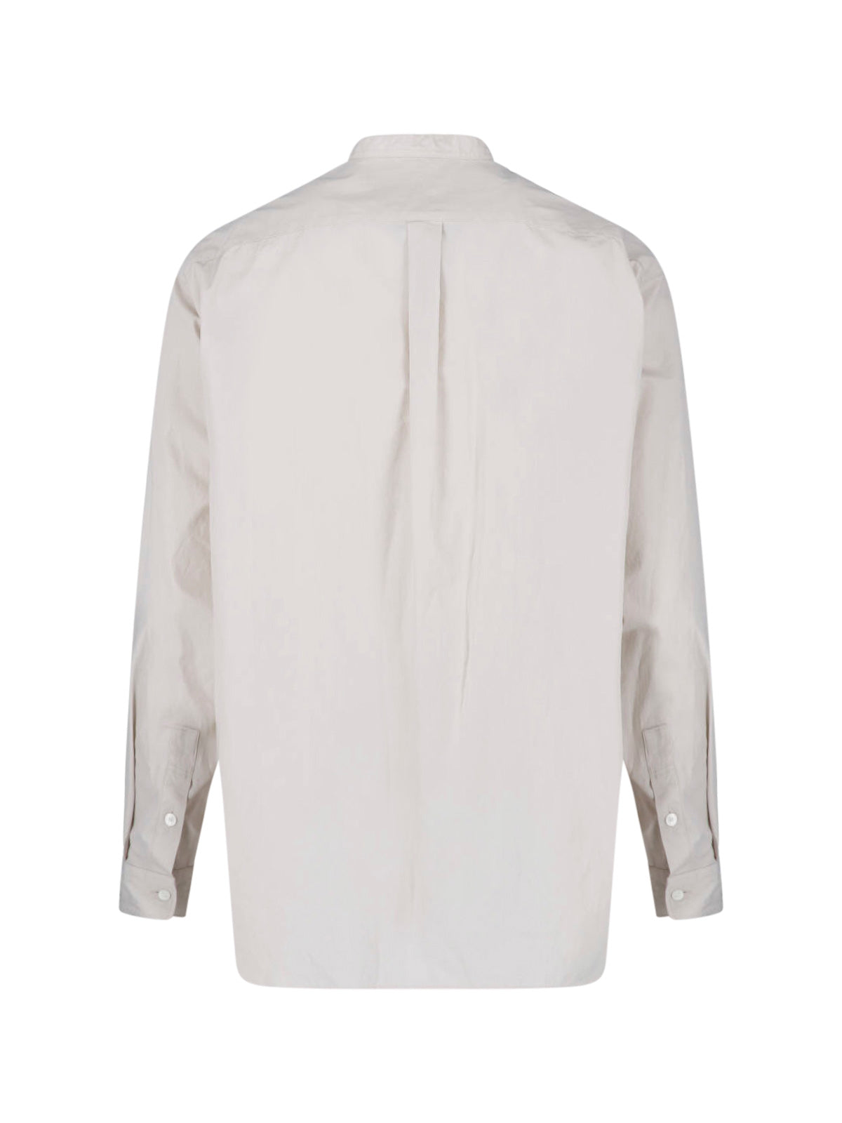 Cream Cotton Band Collar Casual Shirt