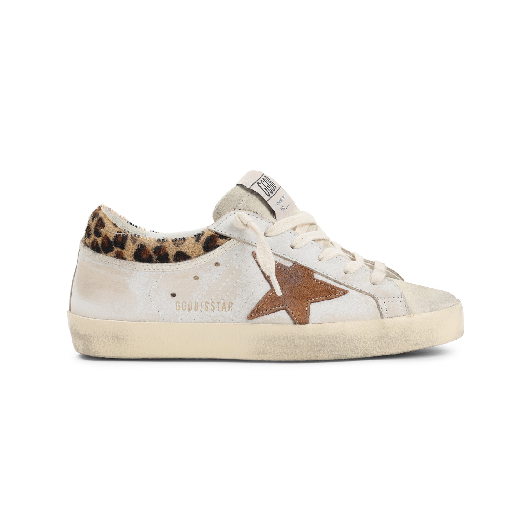 Worn-In White Leather Sneakers with Leopard Print Accent