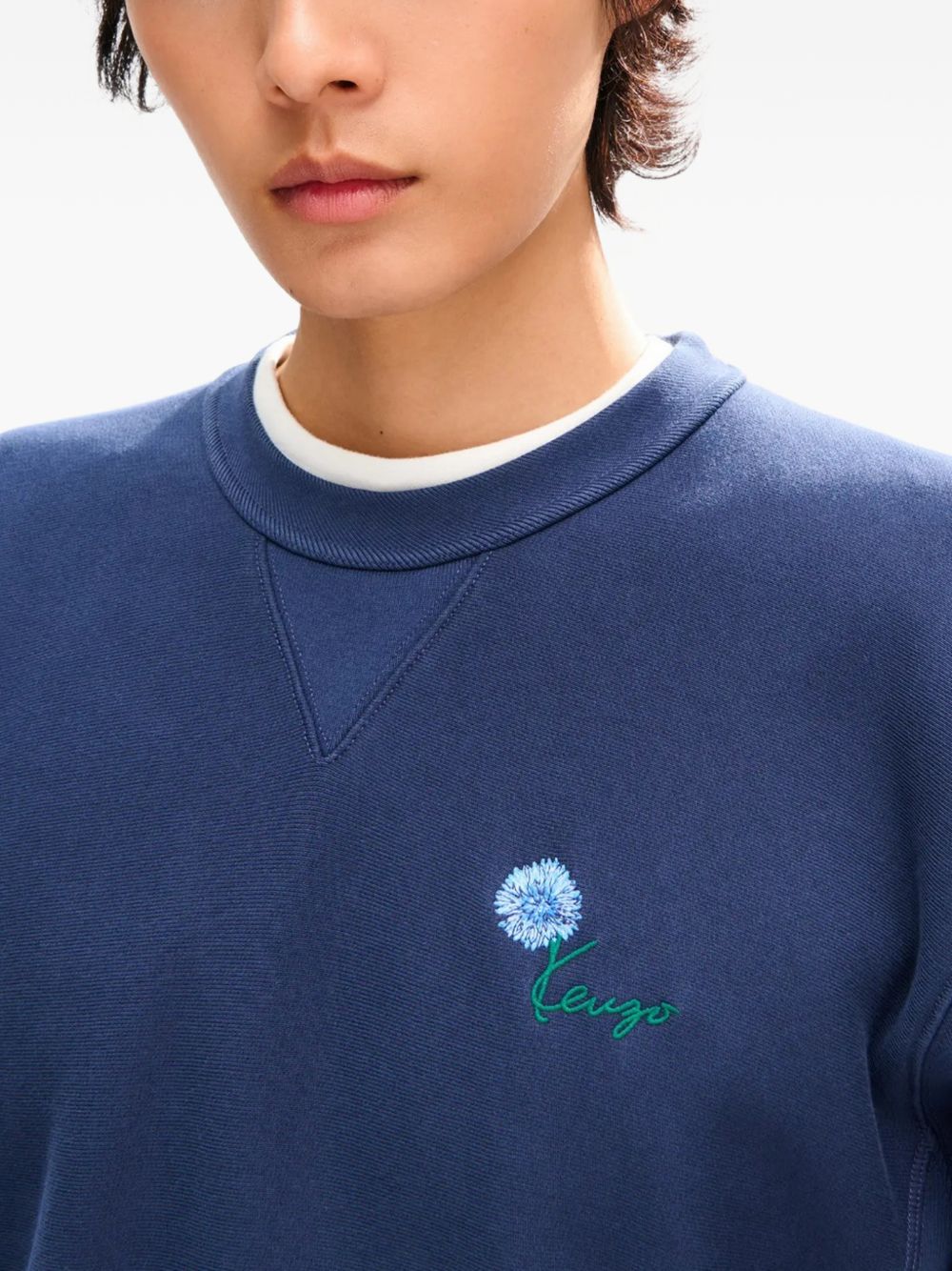 Navy Blue Embroidered Crew Neck Sweatshirt