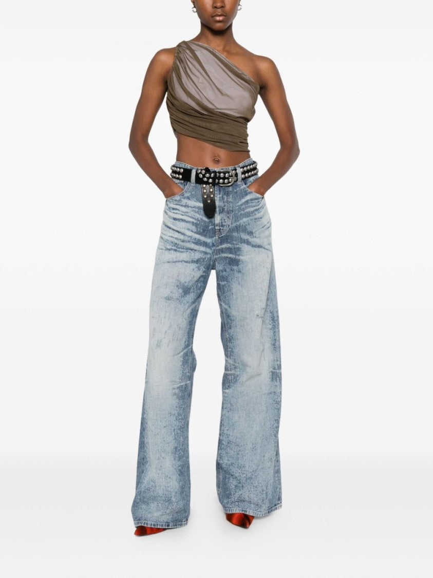 Light Blue Acid-Wash Wide-Leg Jeans