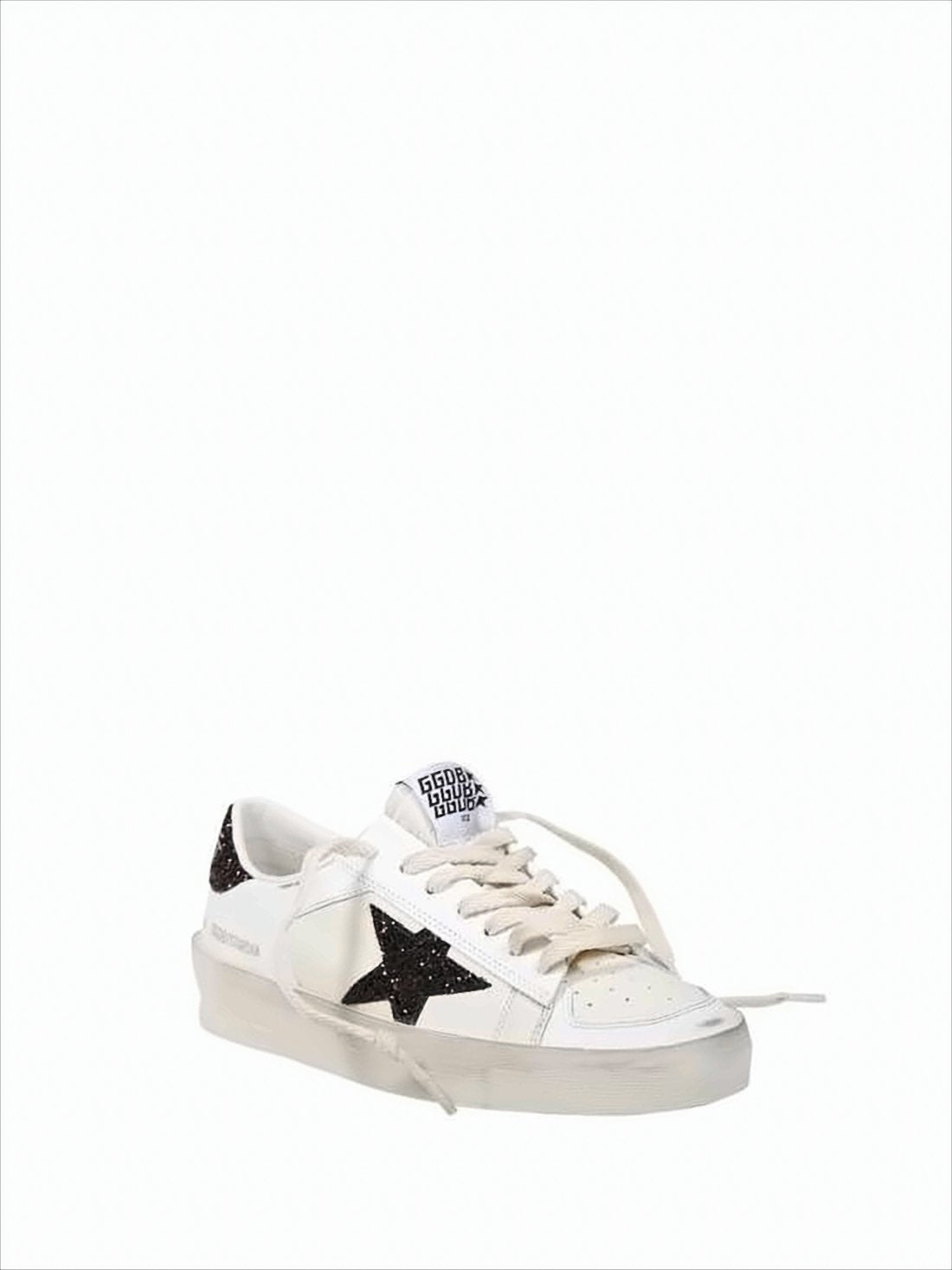 Distressed Nappa Leather Low-Top Sneakers With Glitter Details