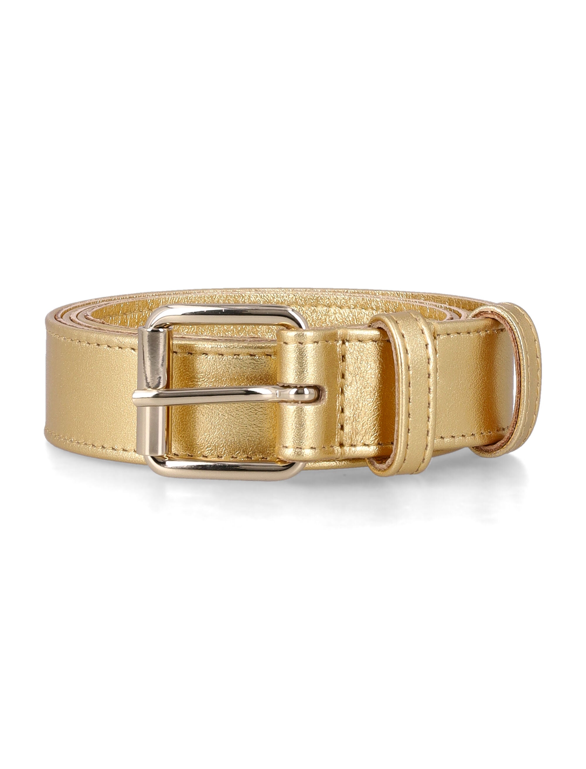Reflective Finish Leather Belt with Square Metal Buckle