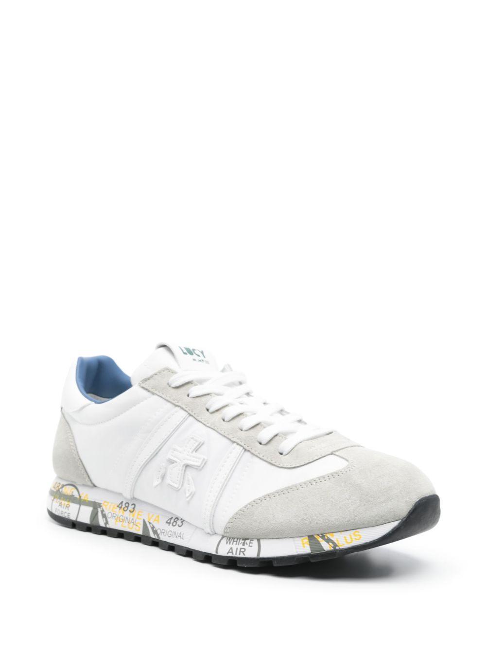 White Nylon Suede Lace-Up Sneakers