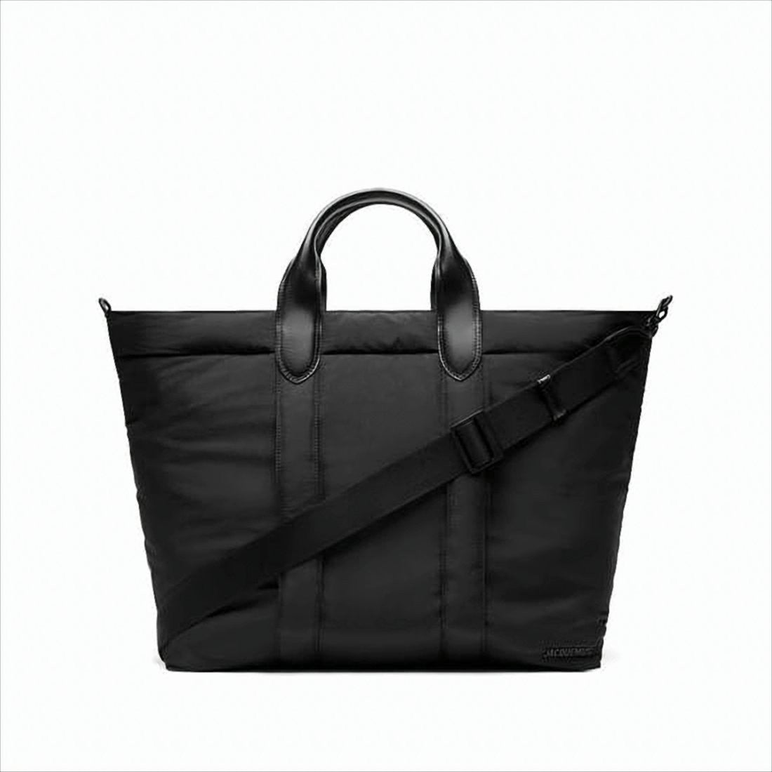 Nylon Tote Bag With Leather Accents And Adjustable Strap