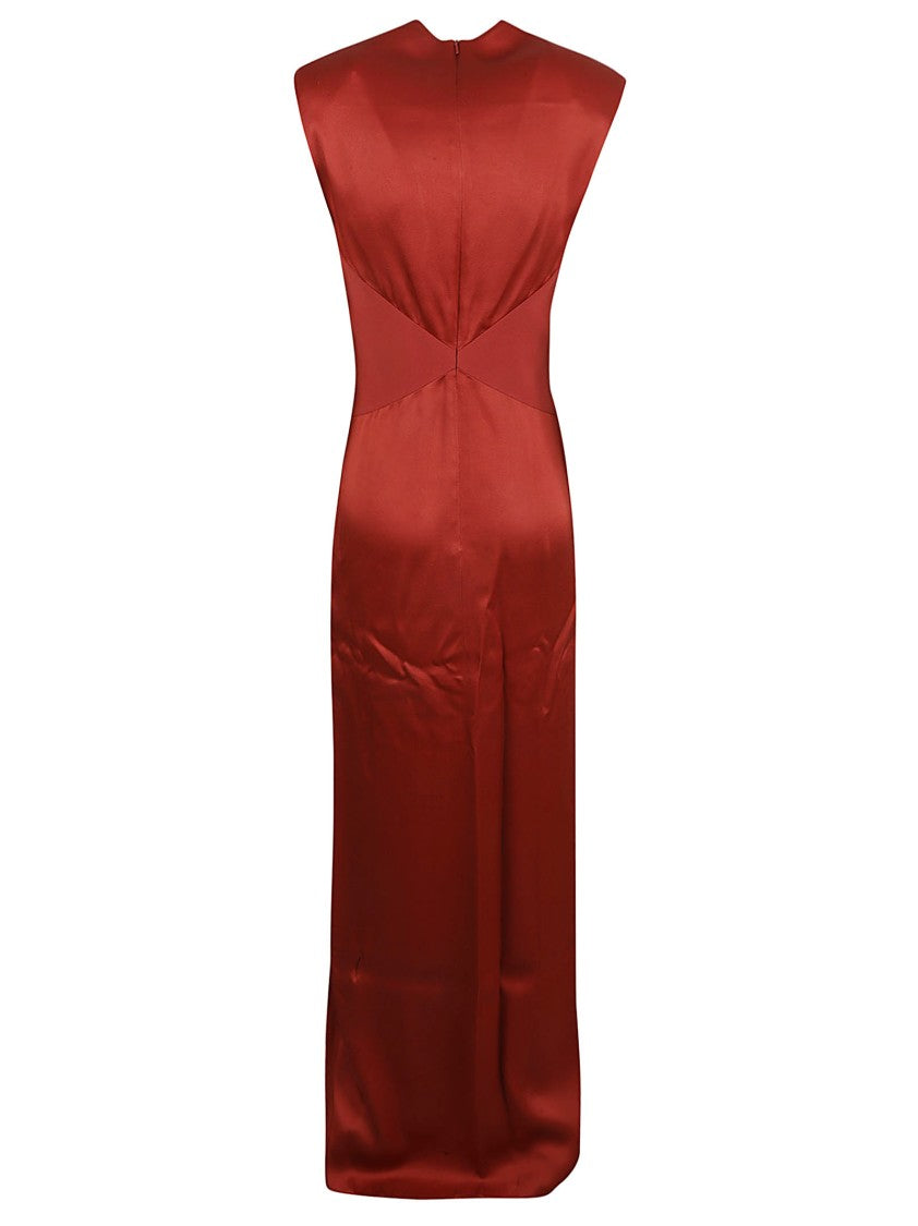 Red Dress With Deep V-Neckline