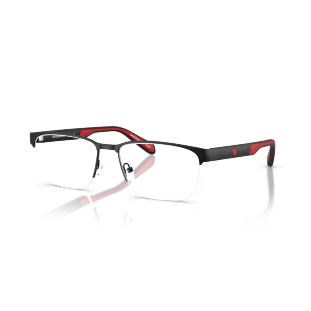 0ea1162 Semi-Rimless Black Metal Eyeglasses with Bold Red Accents