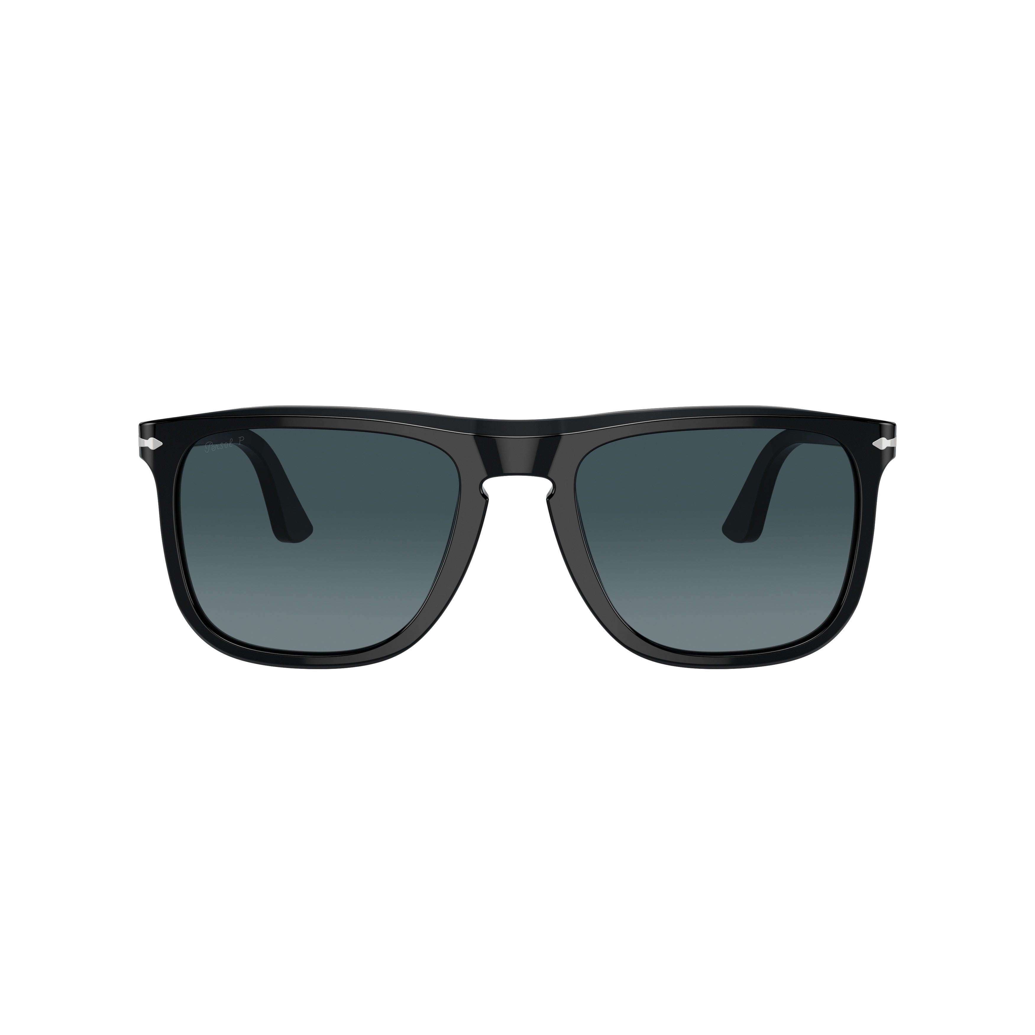 0po3336s Rectangular Black Acetate Sunglasses with Metallic Detail