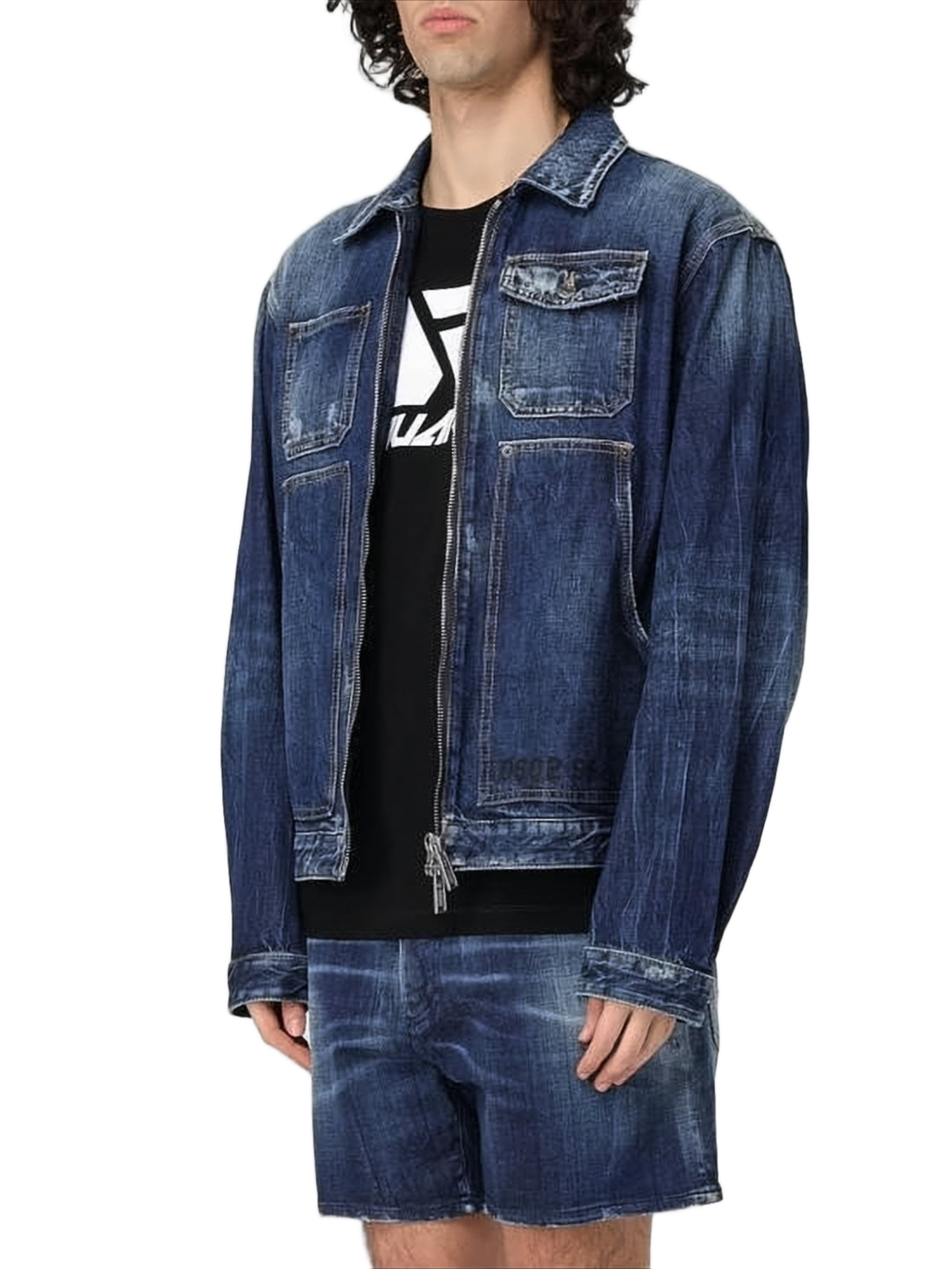 Distressed Denim Jacket with Classic Collar