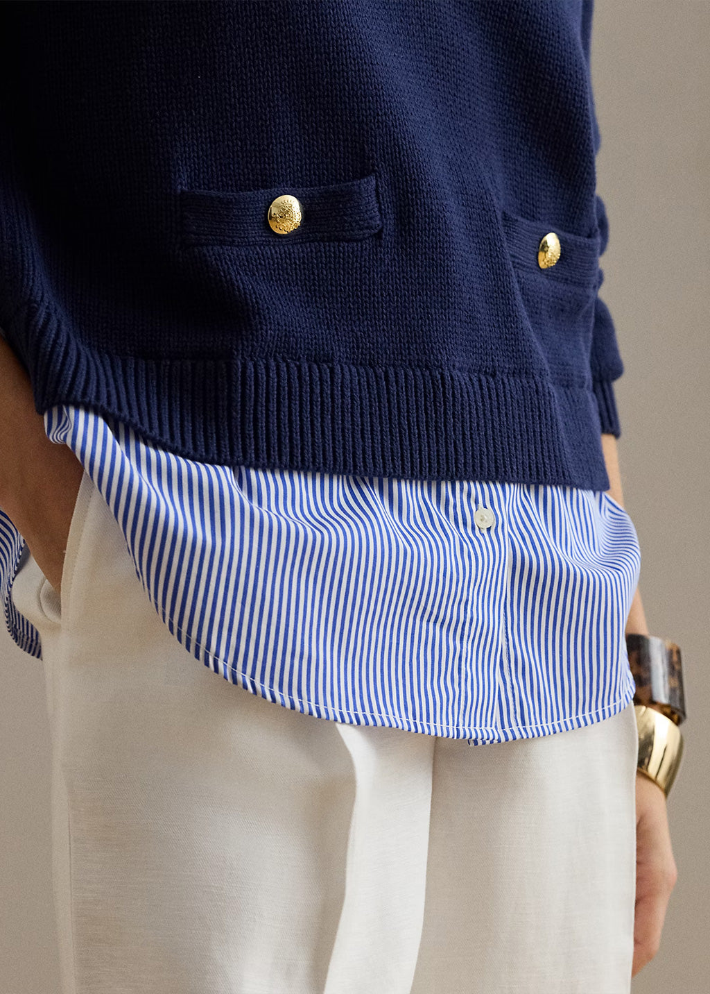 Blue Combed Cotton Pullover Sweater