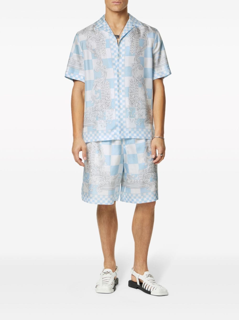 Silk Checkerboard Print Shorts