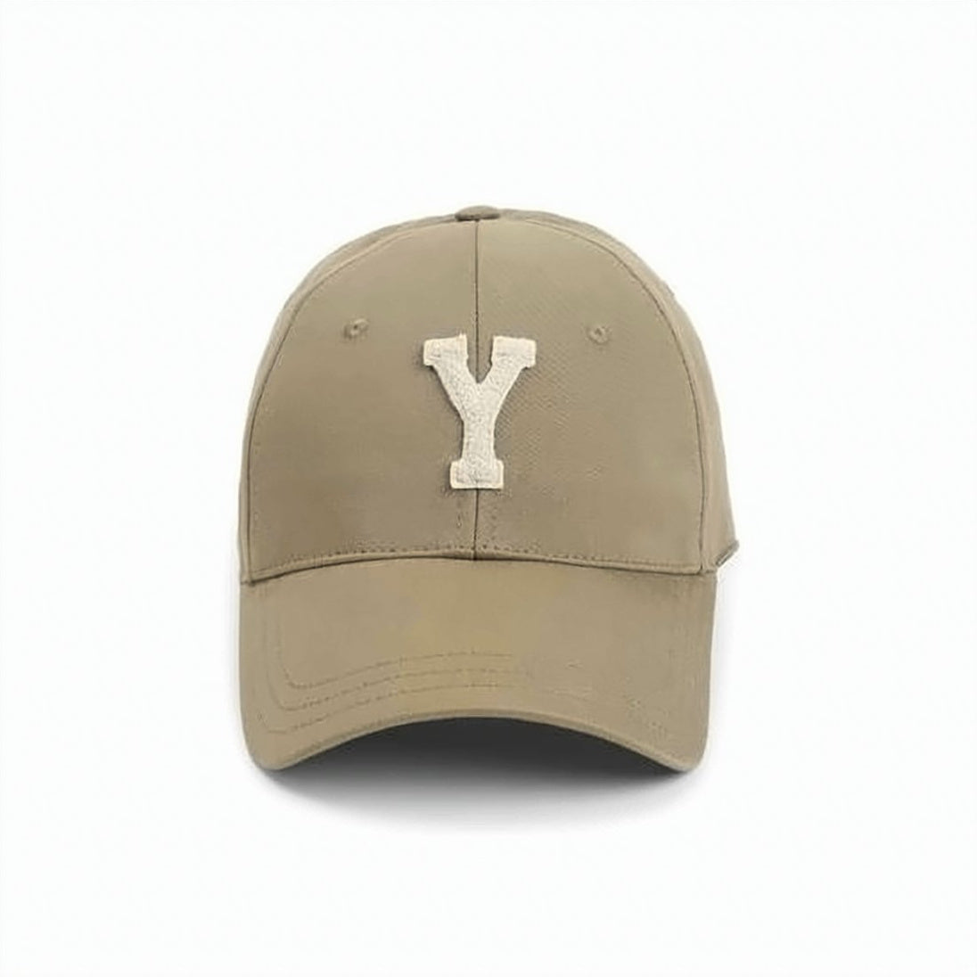 Structured Beige Cotton Baseball Cap with Textured 'Y' Applique