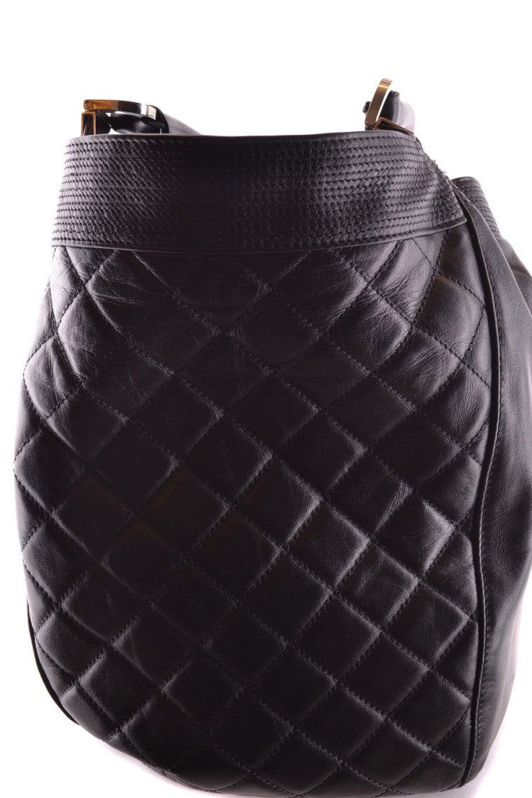 Quilted Black Leather Shoulder Bag