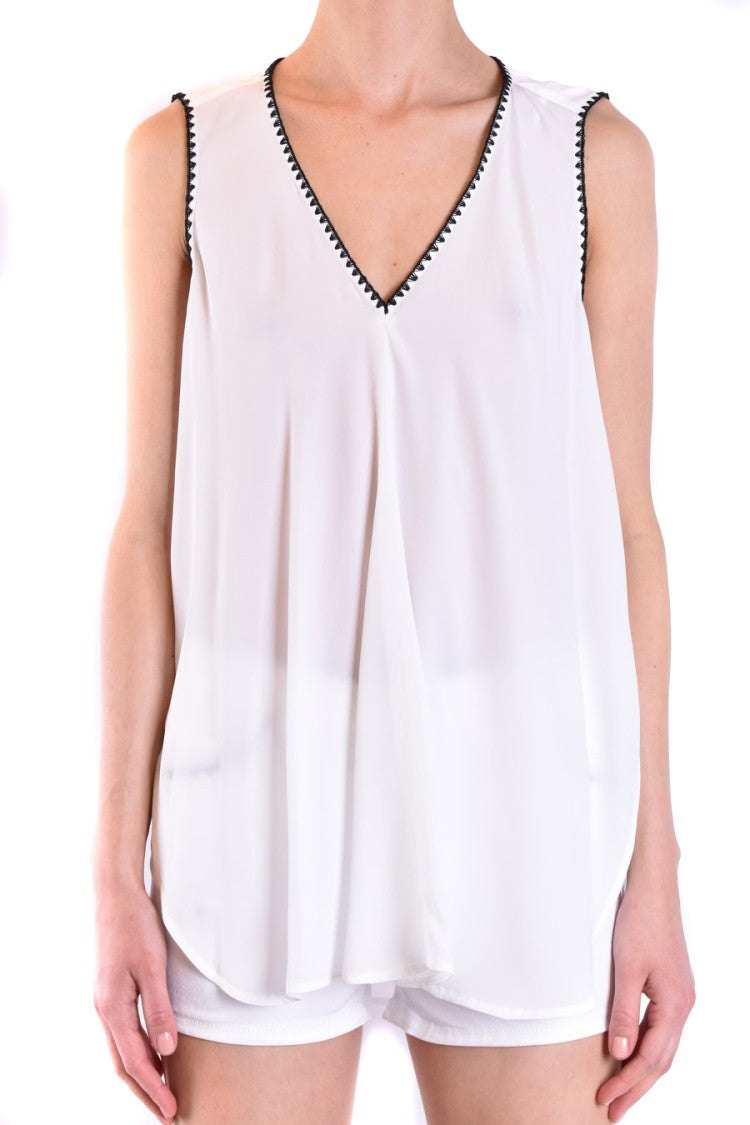 Sleeveless White Top With Delicate Black Trim