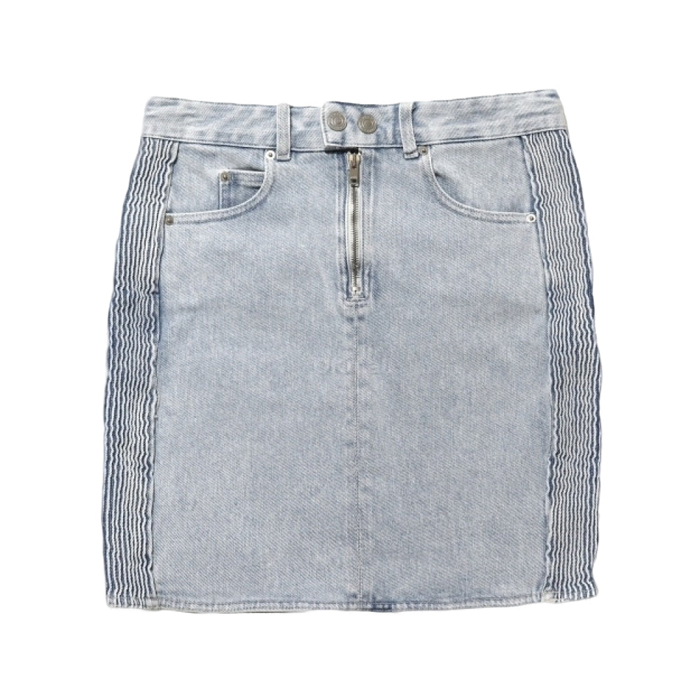 Light Washed Denim Mini Skirt with Vertical Stitching
