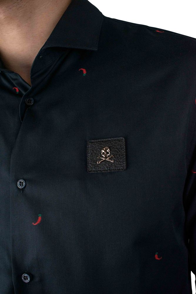 Printed Black Cotton Shirt With Skull Detail