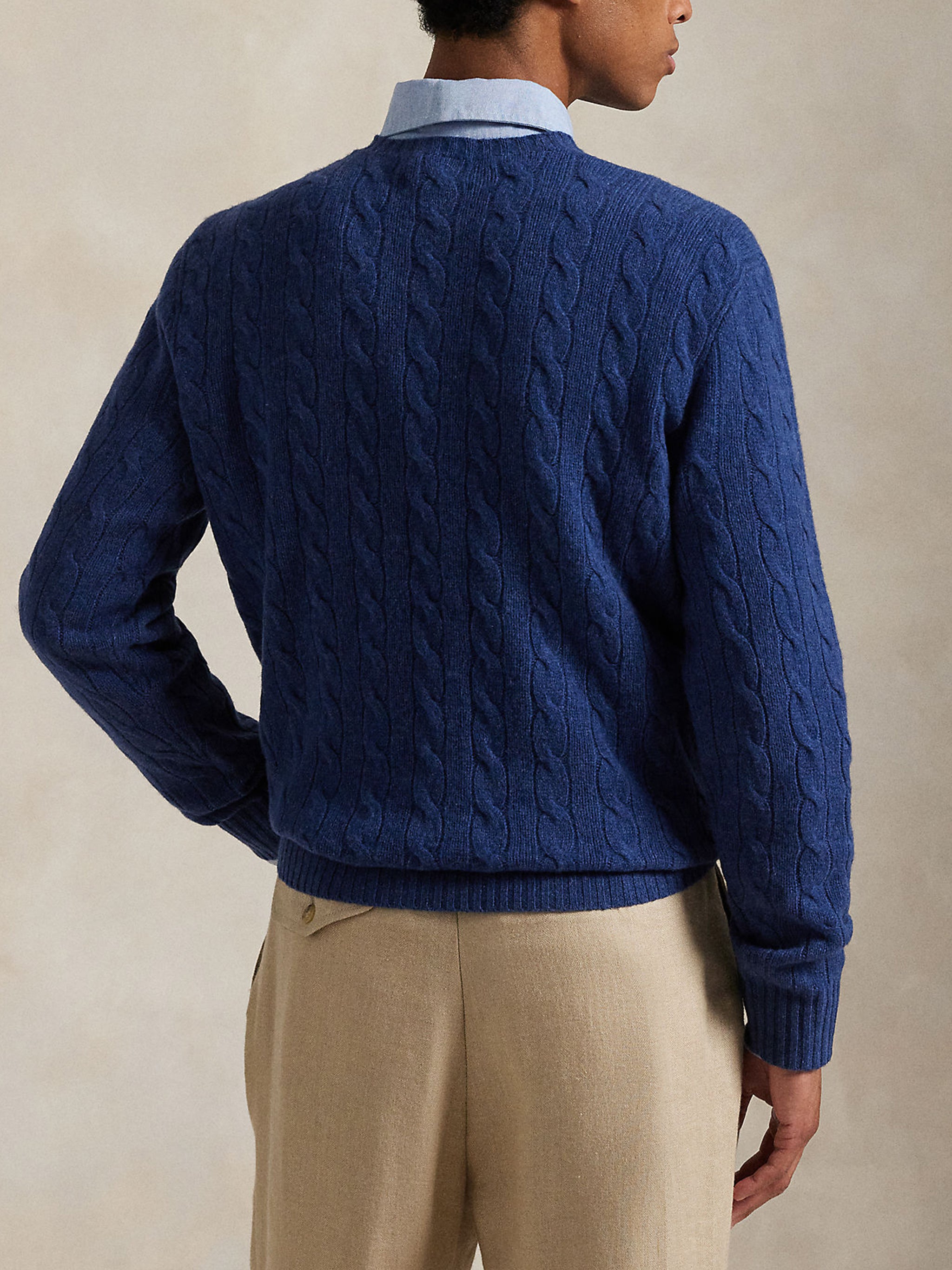 Blue Pullover Cable Knit Cotton Sweater