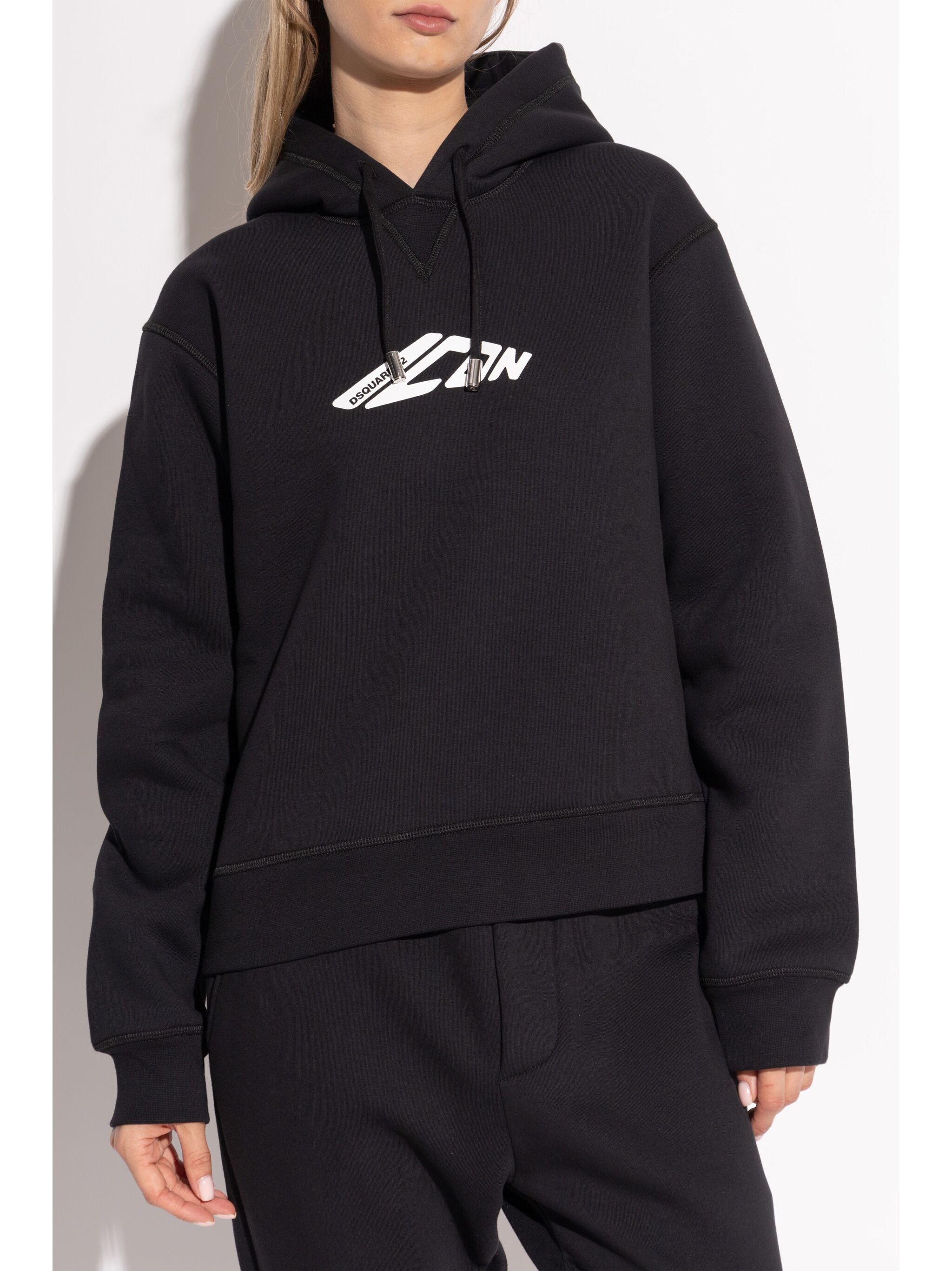 Iconic Black Hooded Logo Cotton Sweatshirt