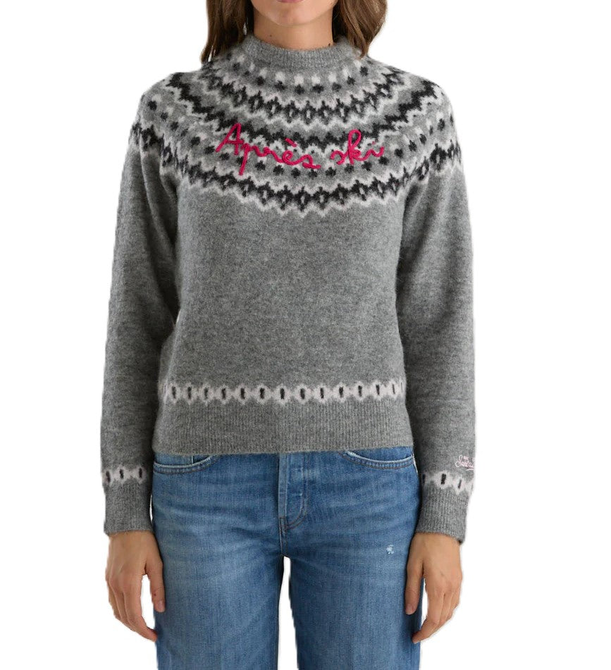 Nordic Knit Sweatshirt With Embroidered Script Detail