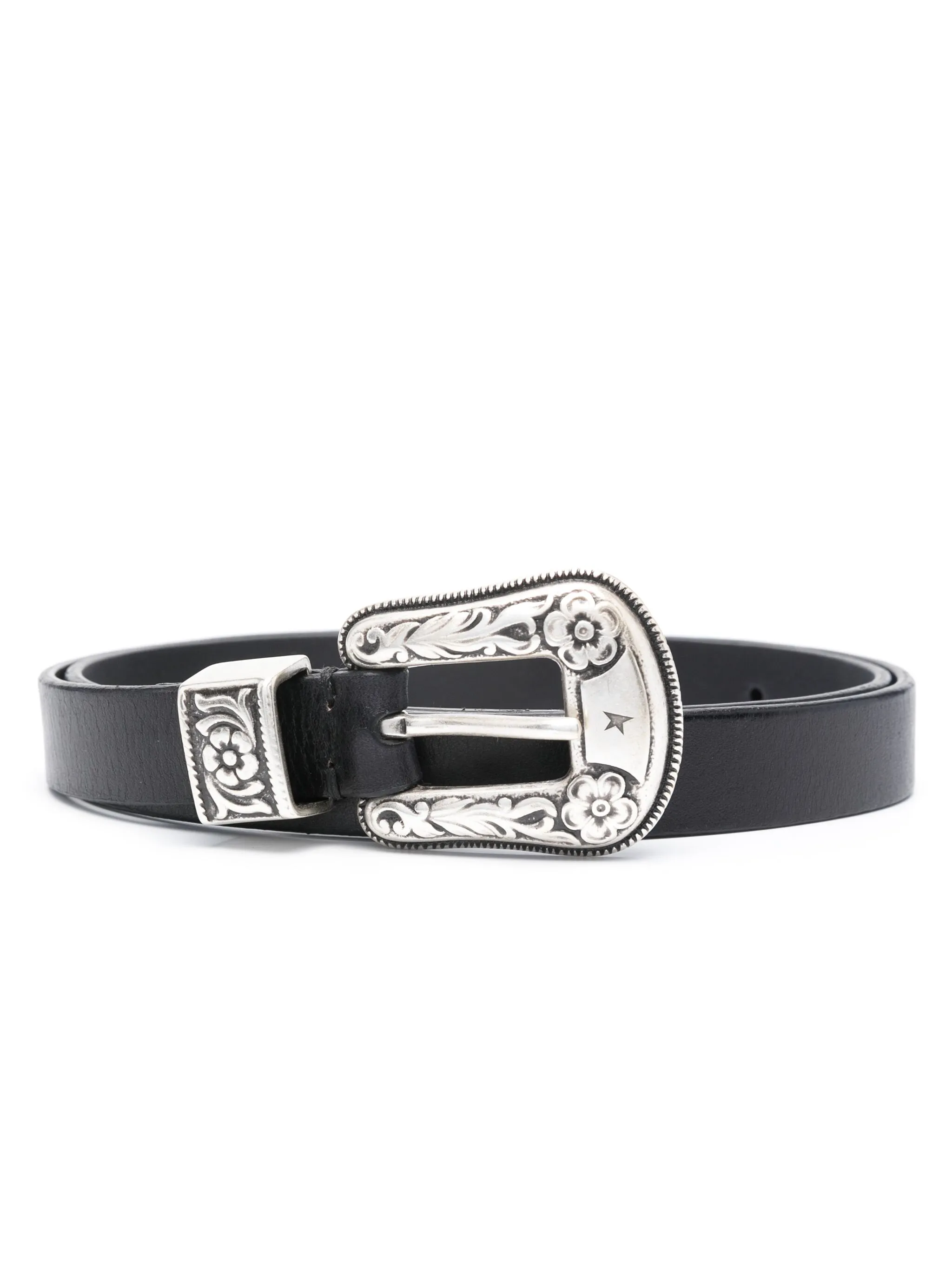 New Ornate Silver Buckle Leather Belt