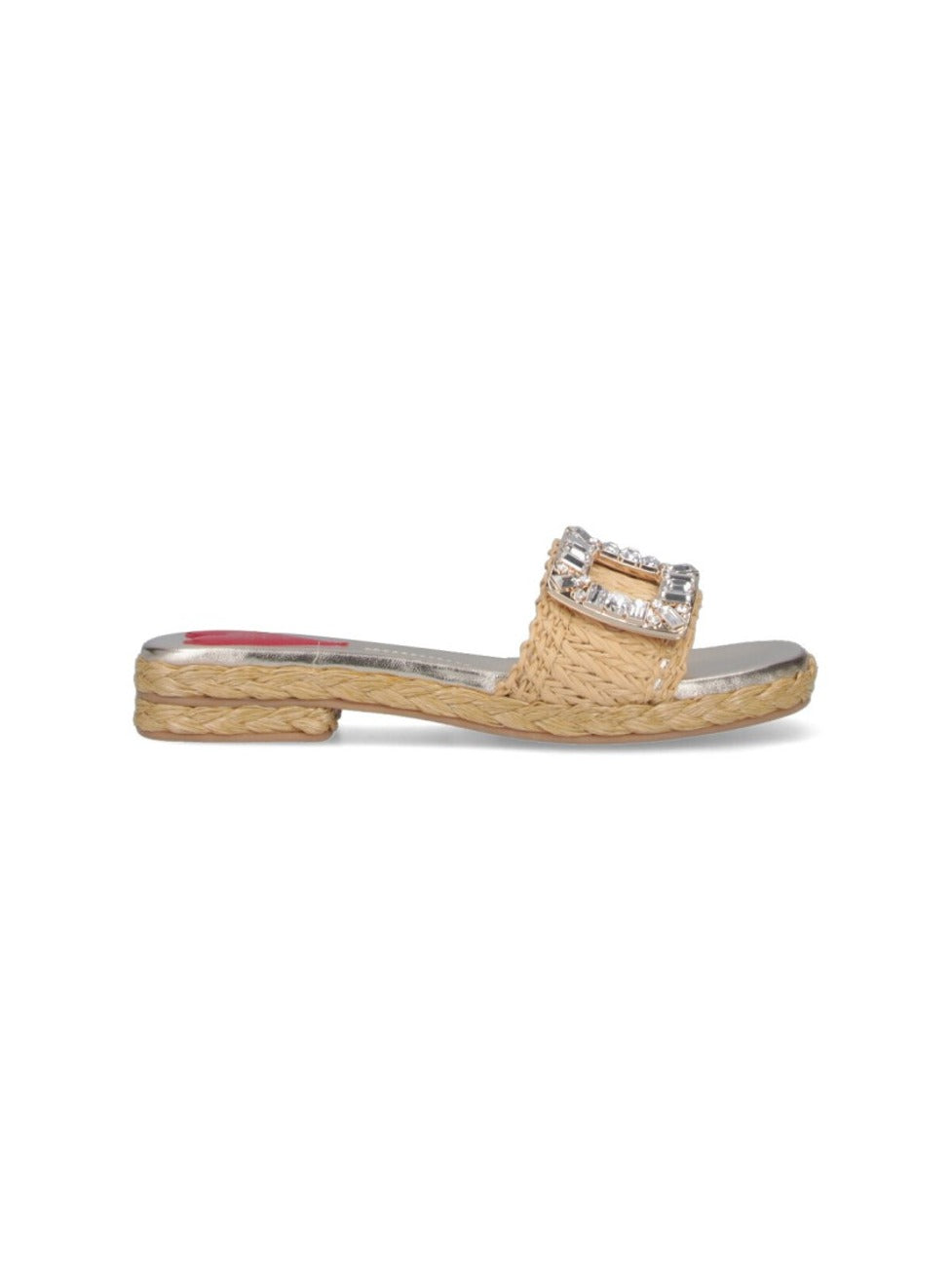 Square-Toe Slide Sandals With Woven Strap