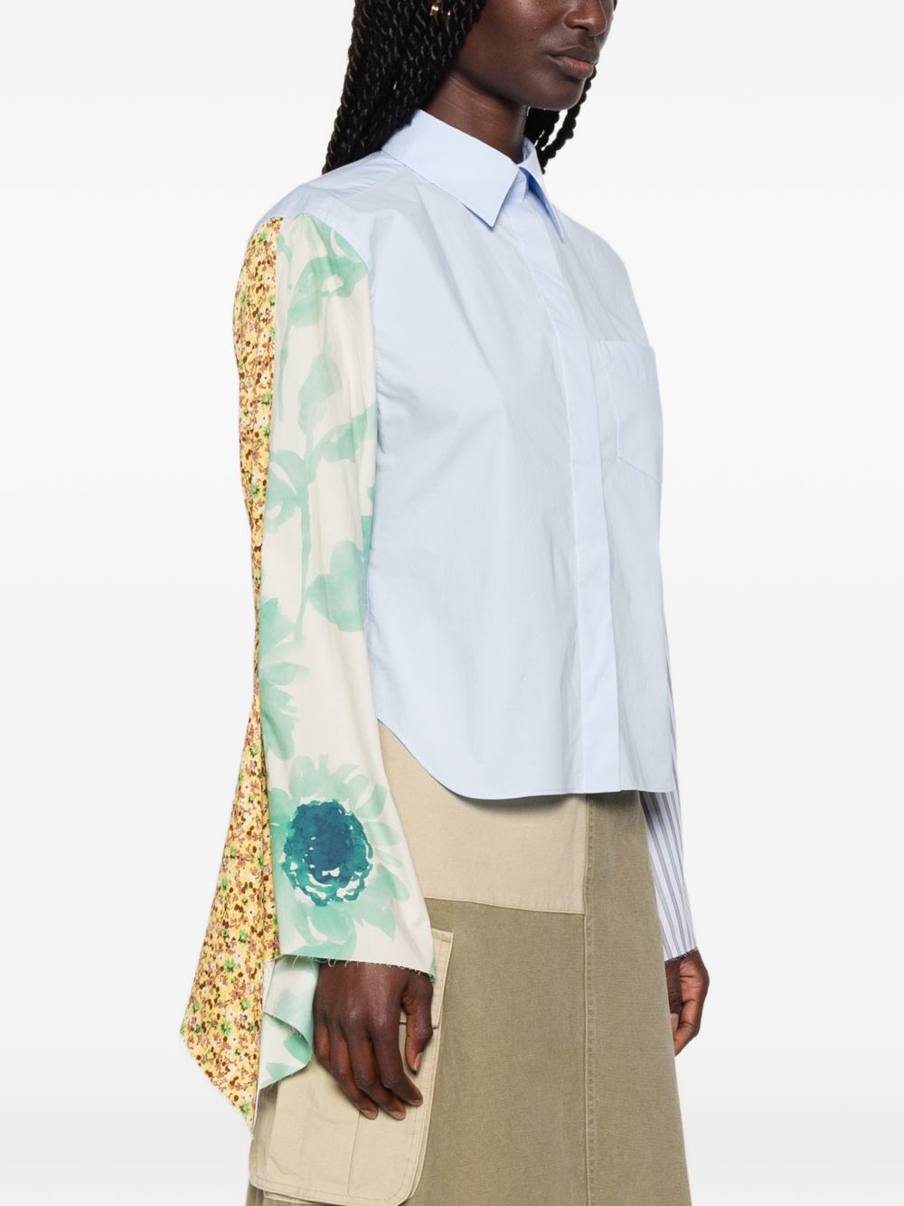 Light Blue Panelled Floral Stripe Shirt