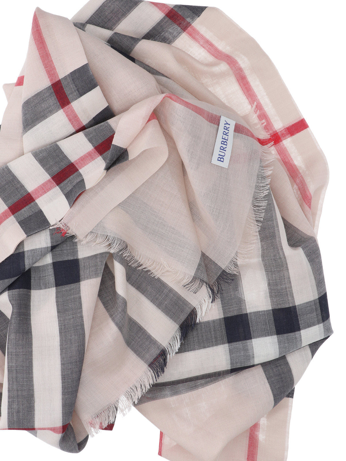 Grey Check Silk-Wool Fringed Scarf