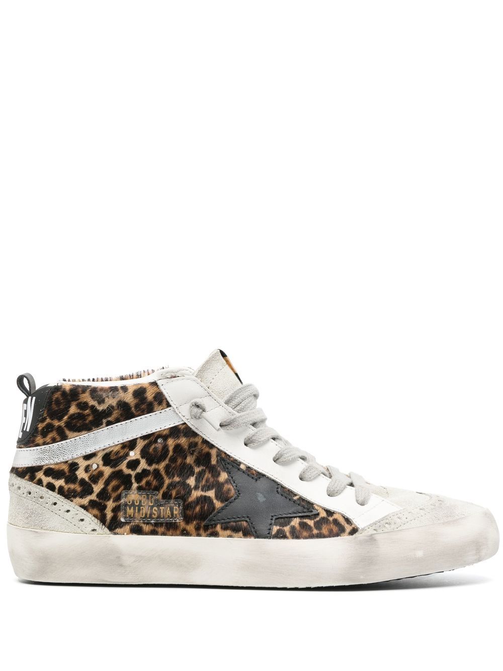Leopard Print Silk and Nylon Mid-Top Sneakers