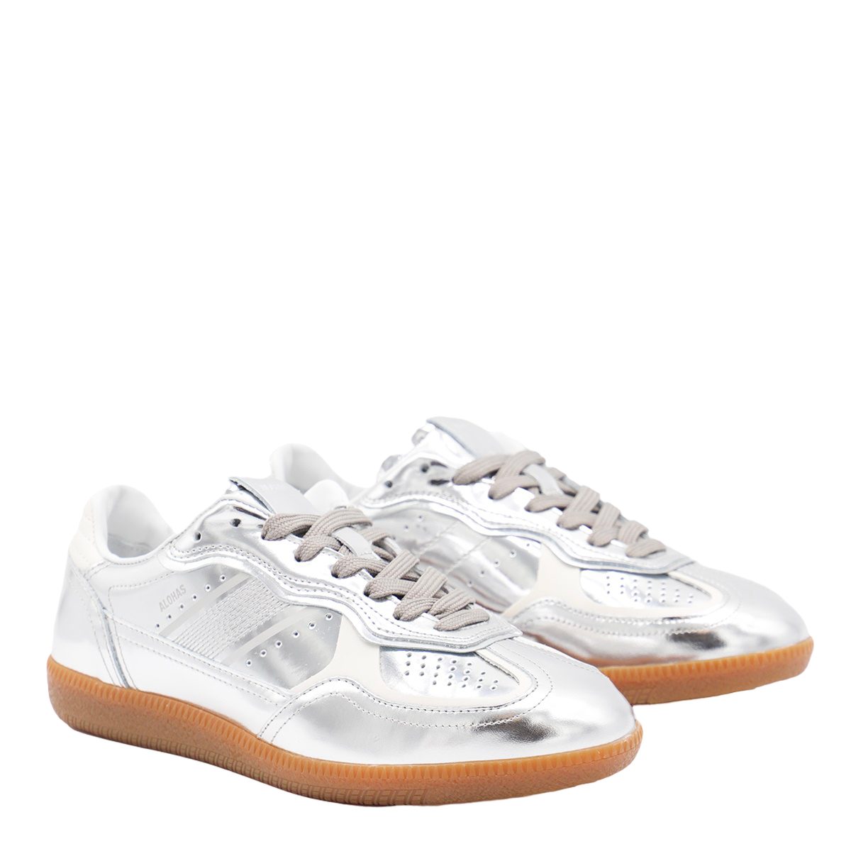 Reflective Silver Sneakers with Perforated Detailing