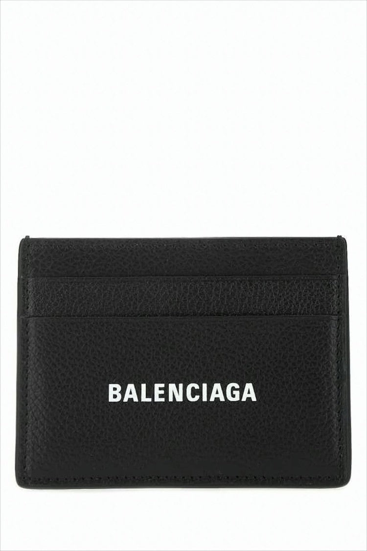 Textured Calf Leather Card Wallet with Bold Logo
