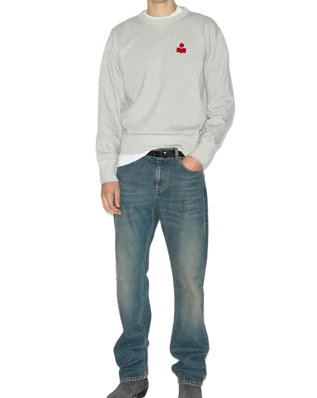 Long-Sleeve Grey Sweatshirt with Crew Neck