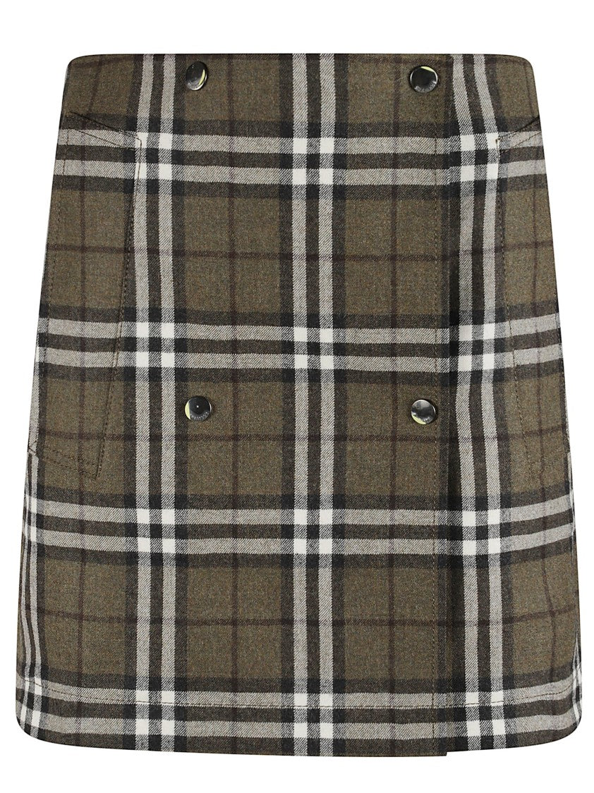 Olive Green Checked Mini Skirt