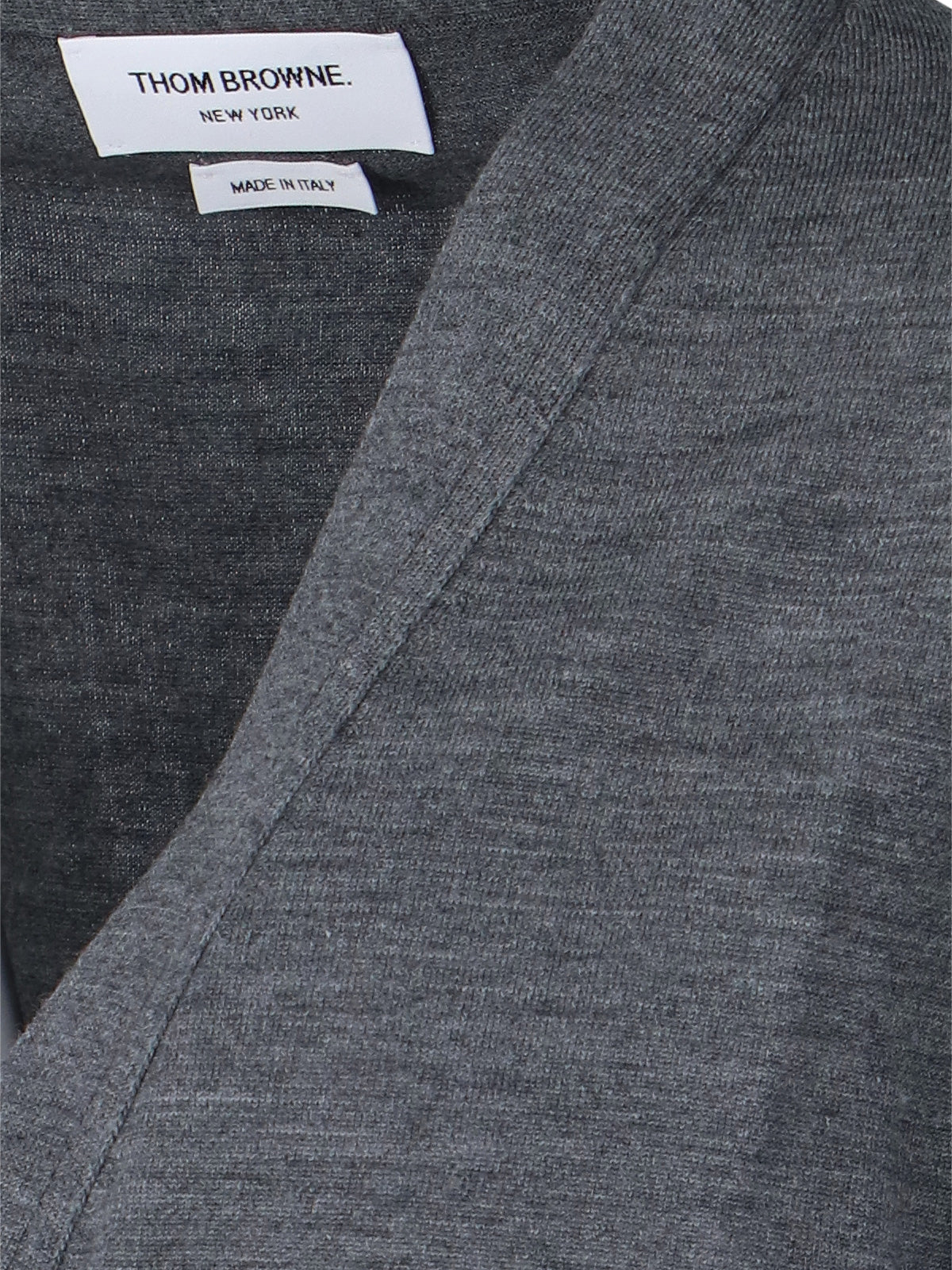 Grey Virgin Wool Cardigan With Iconic 4-Bar Intarsia