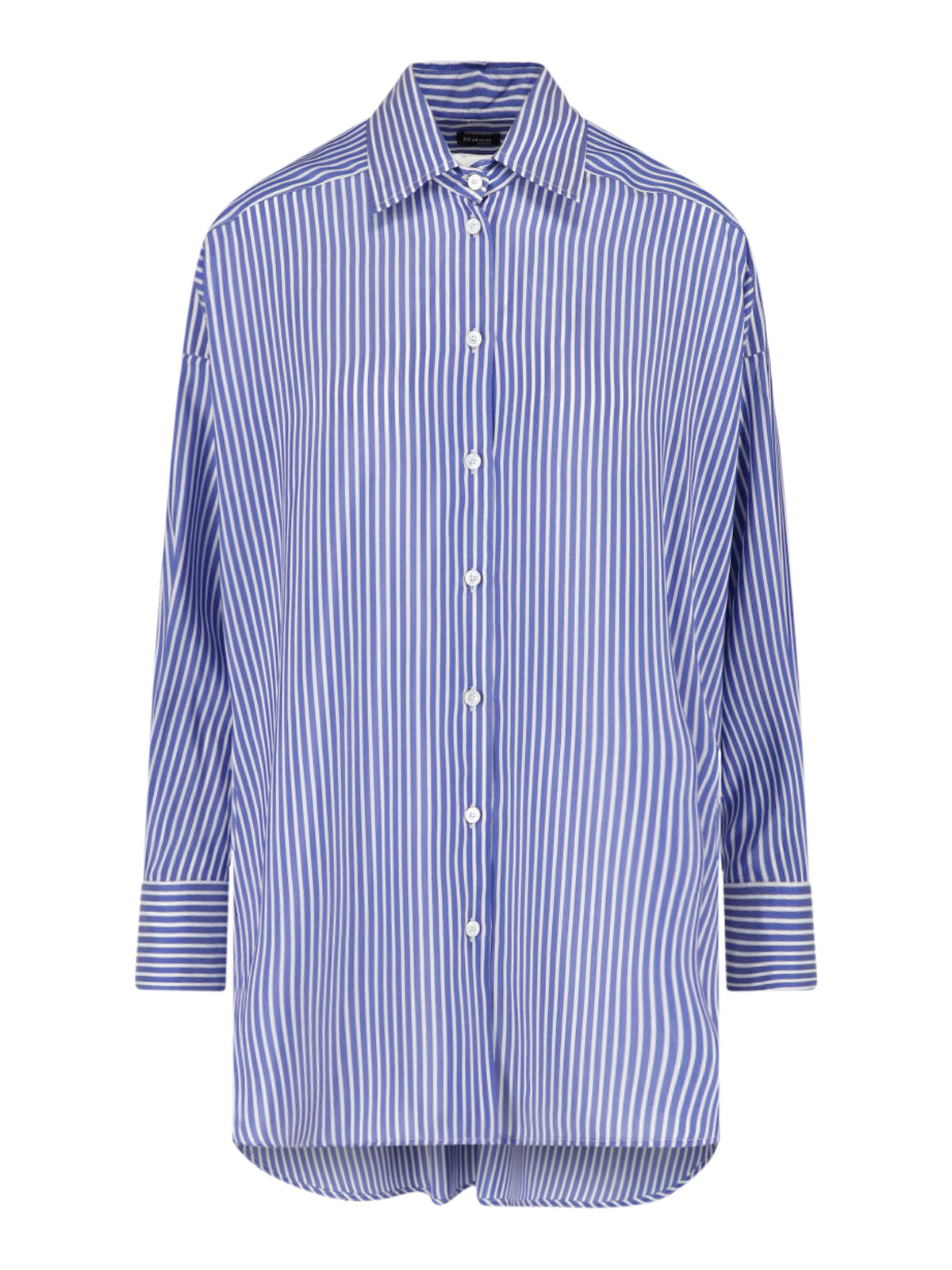Blue Silk Striped Classic Collar Shirt