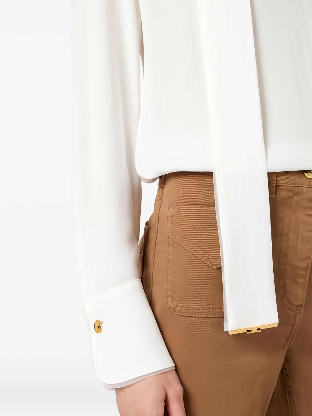 White V-Neck Blouse with Scarf Ties