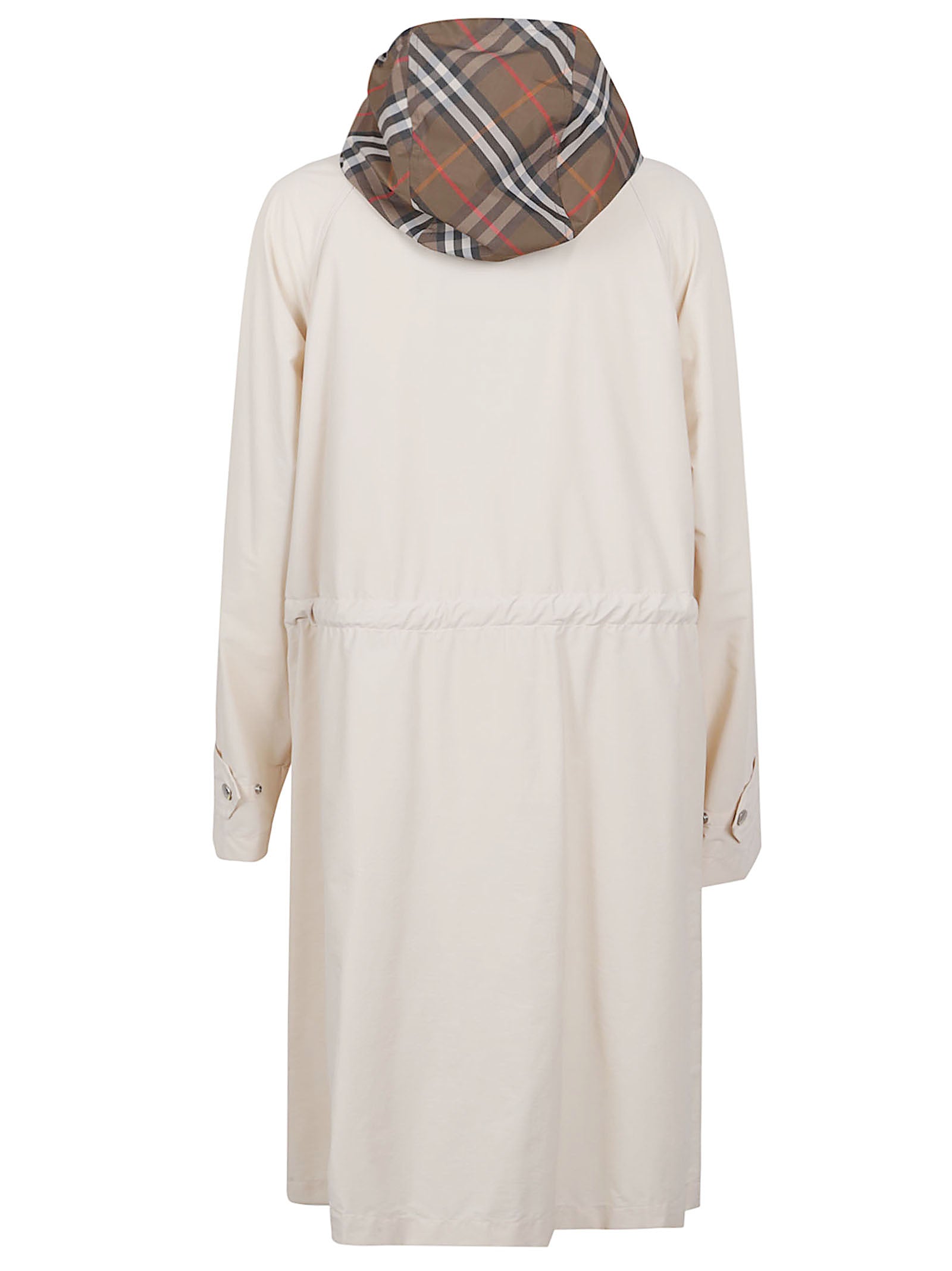 Light Neutral Stretch Nylon Parka with Detachable Burberry Check Hood