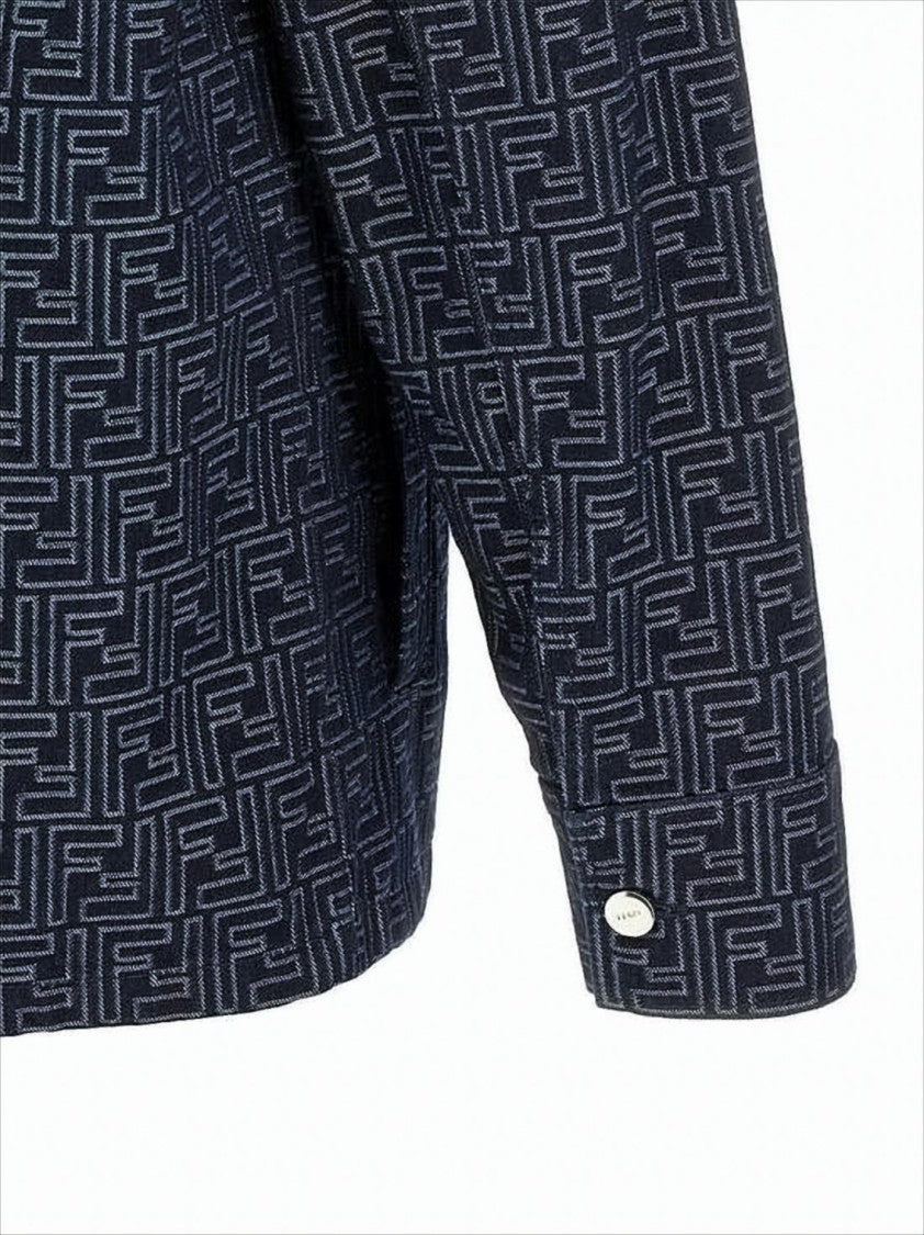 Cropped Black Cotton Jacket With Geometric Monogram