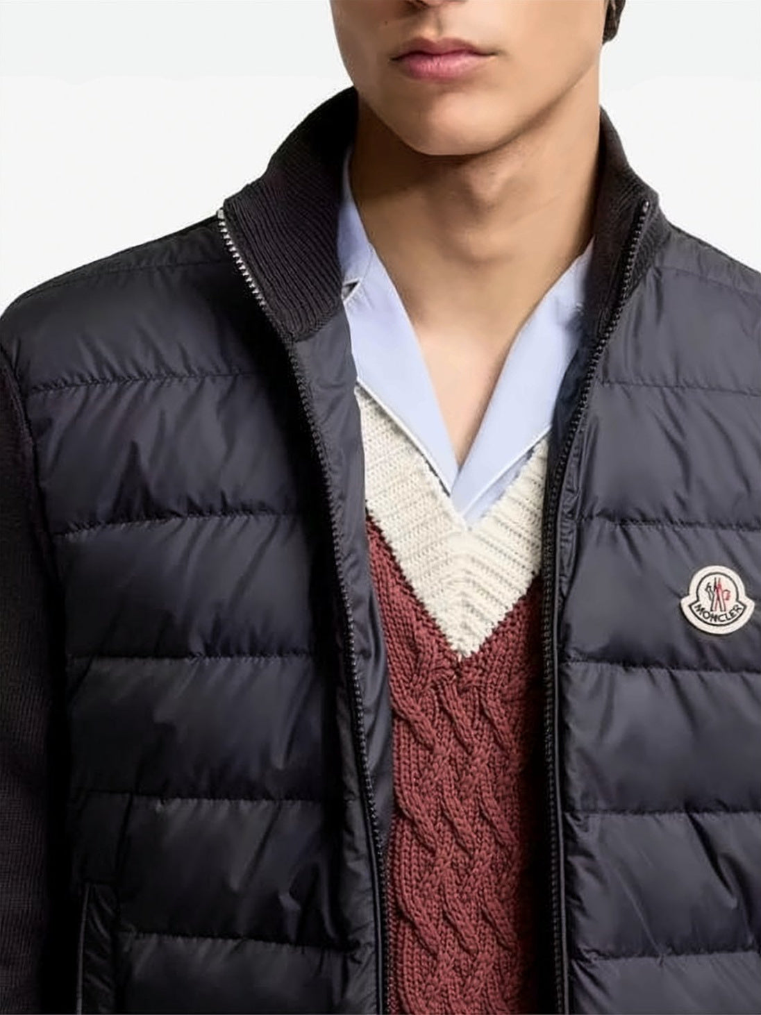 Quilted Padded Jacket With Knitted Sleeves